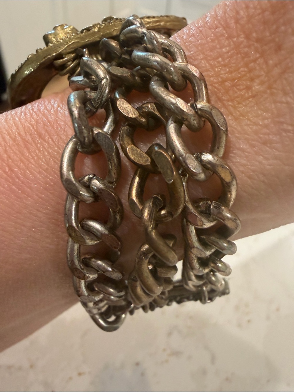 Vintage Western Horsehead Horseshoe Multi Strand Chain Stretch Bracelet Rhinesto - Picture 4 of 6